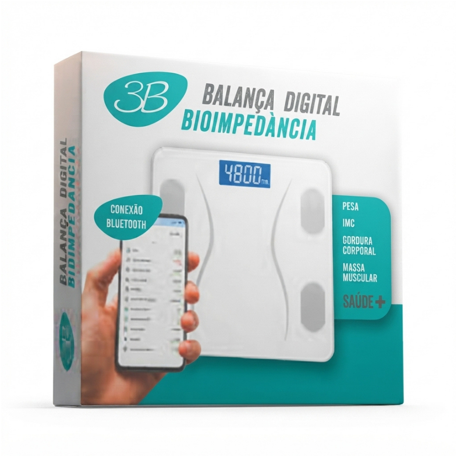Balança Digital Bioimpedância | 3B |  Análise Corporal Completa | App Bluetooth | Até 180kg