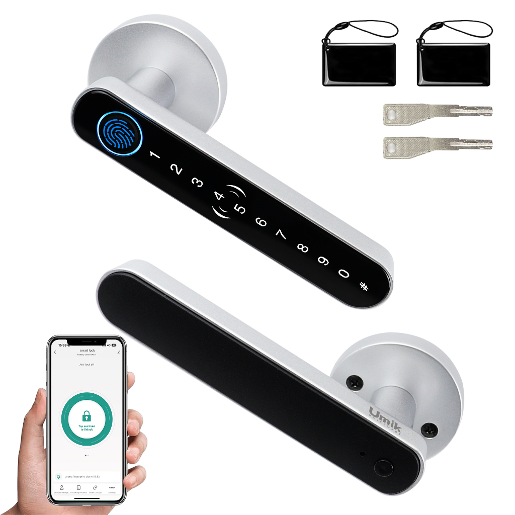 Umik Maçaneta Digital Smart Lock 5 em 1 com Biometria Senha Cartão Chave e App Tuya Bluetooth para Airbnb
