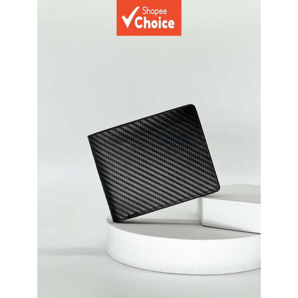 Carteira Bifold Masculina De Fibra De Carbono Curta Business Casual Com Slots Para Cartões