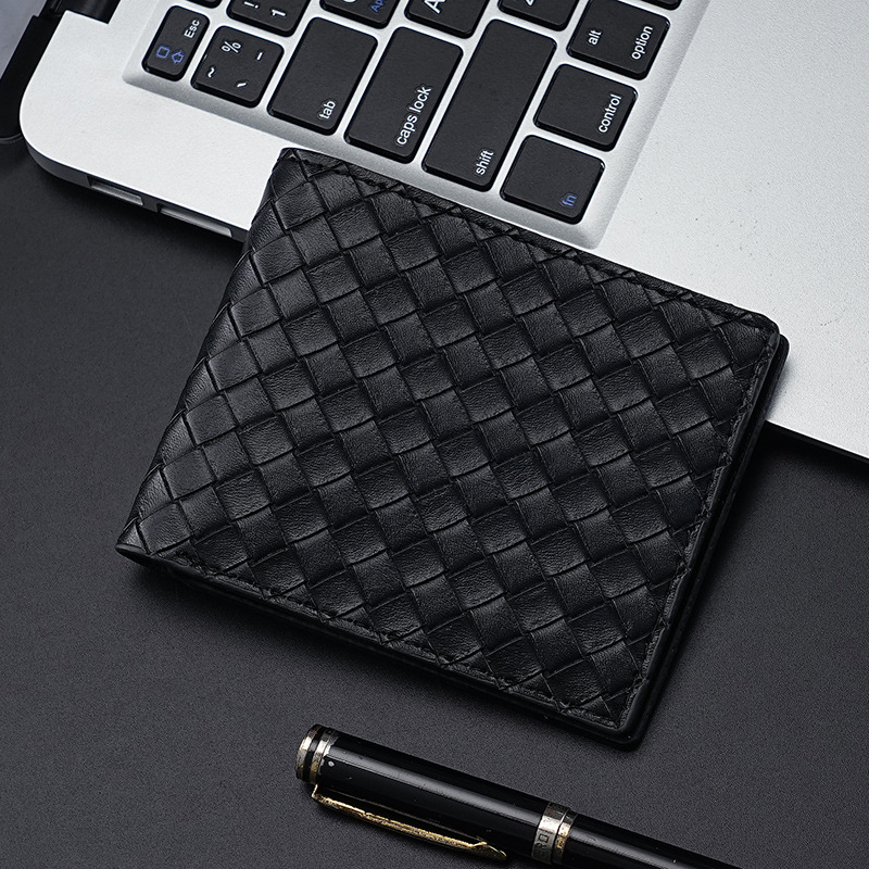Carteira Bifold Masculina Textura Tecido Business Casual Armazenamento Multifuncional