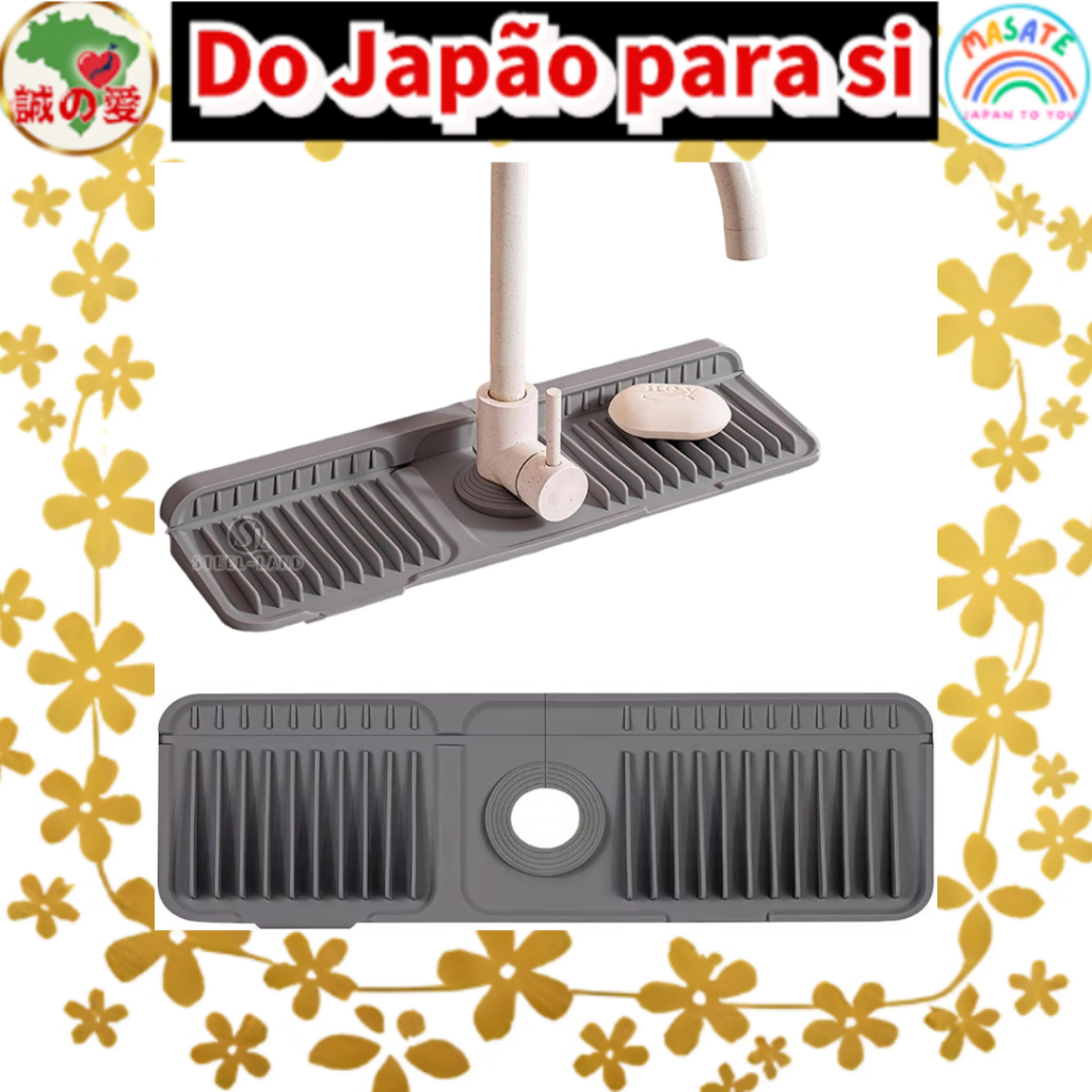 STEEL LAND Silicone Faucet Mat Kitchen Sink Splash Guard Draining Tray Grey 【Do Japão para você】
