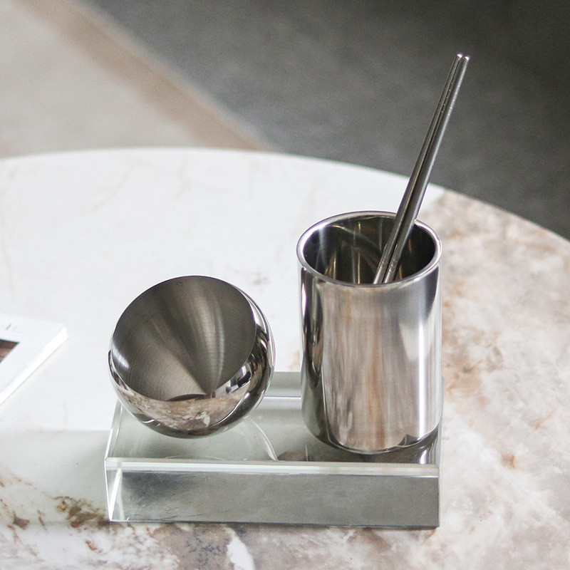 Stainless steel chopstick holder, storage rack, small fruit tray, decorative set for model homes, kitchens, and cafes, s