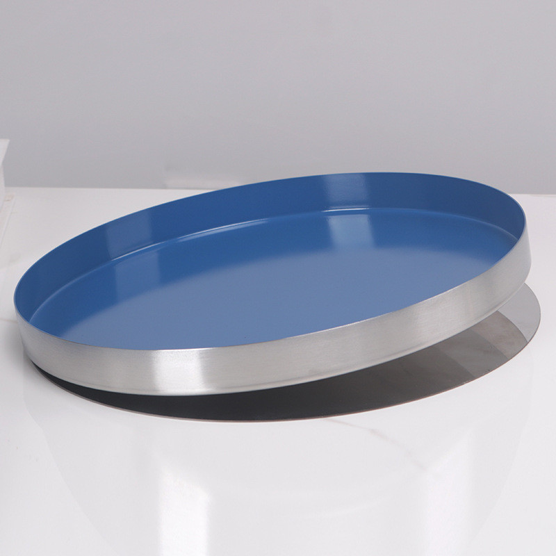 Nordic stainless steel jewelry tray, colorful oblique circular metal tray, fruit tray, living room coffee table storage