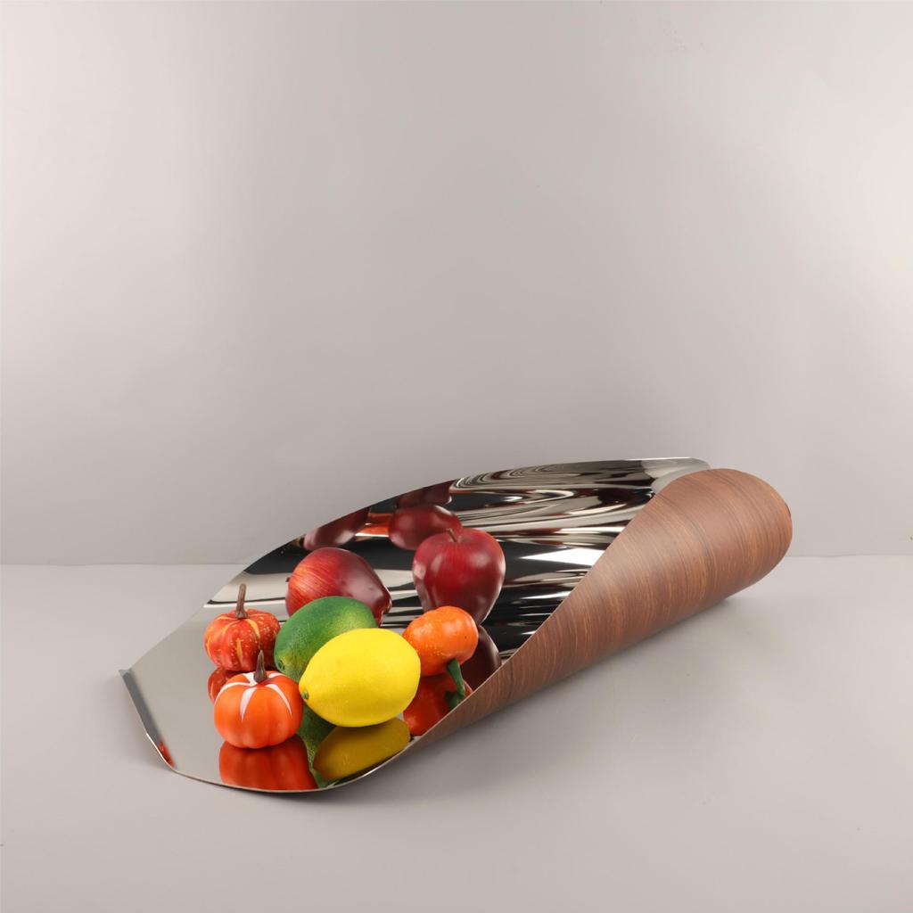 IMQZ European-style creative simple geometric stainless steel rolled edge silver storage fruit tray for bedroom, study,