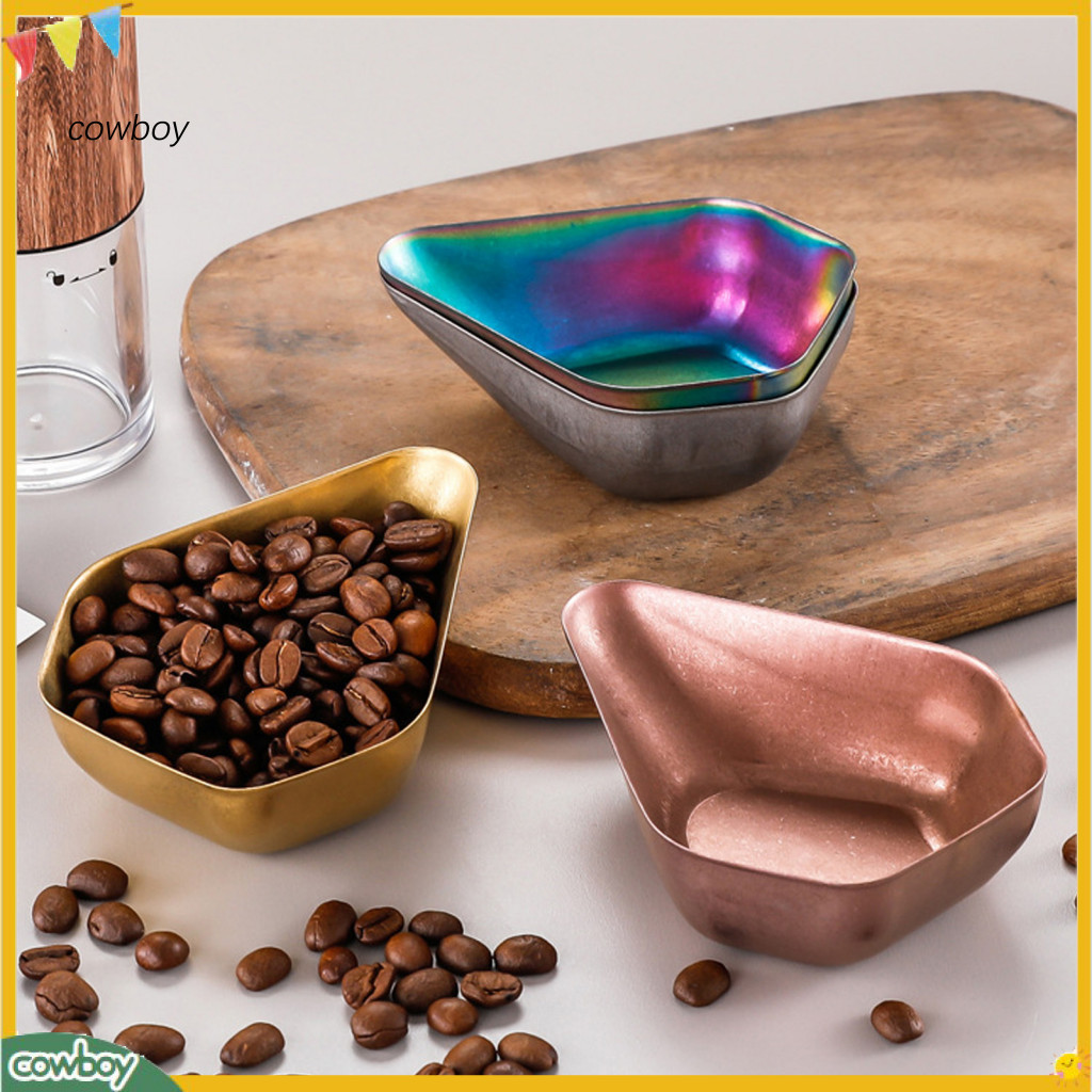 Stainless Steel Coffee Bean Weighing Tray with Triangular Pouring Spout Smooth Edges Measuring Dish for Espresso Hand Br