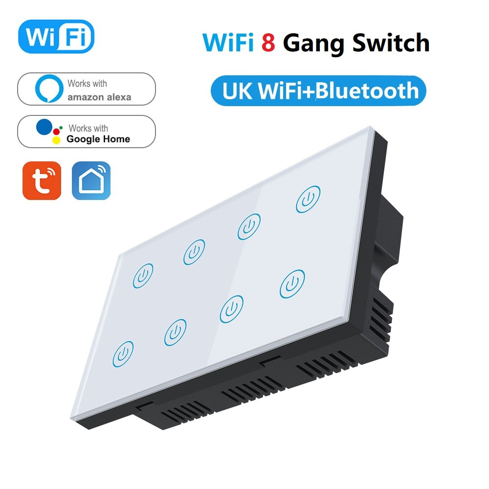 Tuya Smart WiFi Bluetooth 8 gang Touch Light Wall Switch Sem Necessidade De gateway , Suporta ECHO , Google Home E Outro