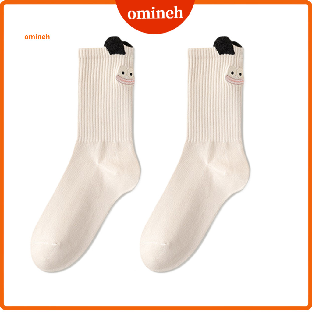 Elastic Sock Opening Design Comfortable Fit Socks Cute Cartoon Embroidered Crew with Plush Ears for Women – Funny Ribb
