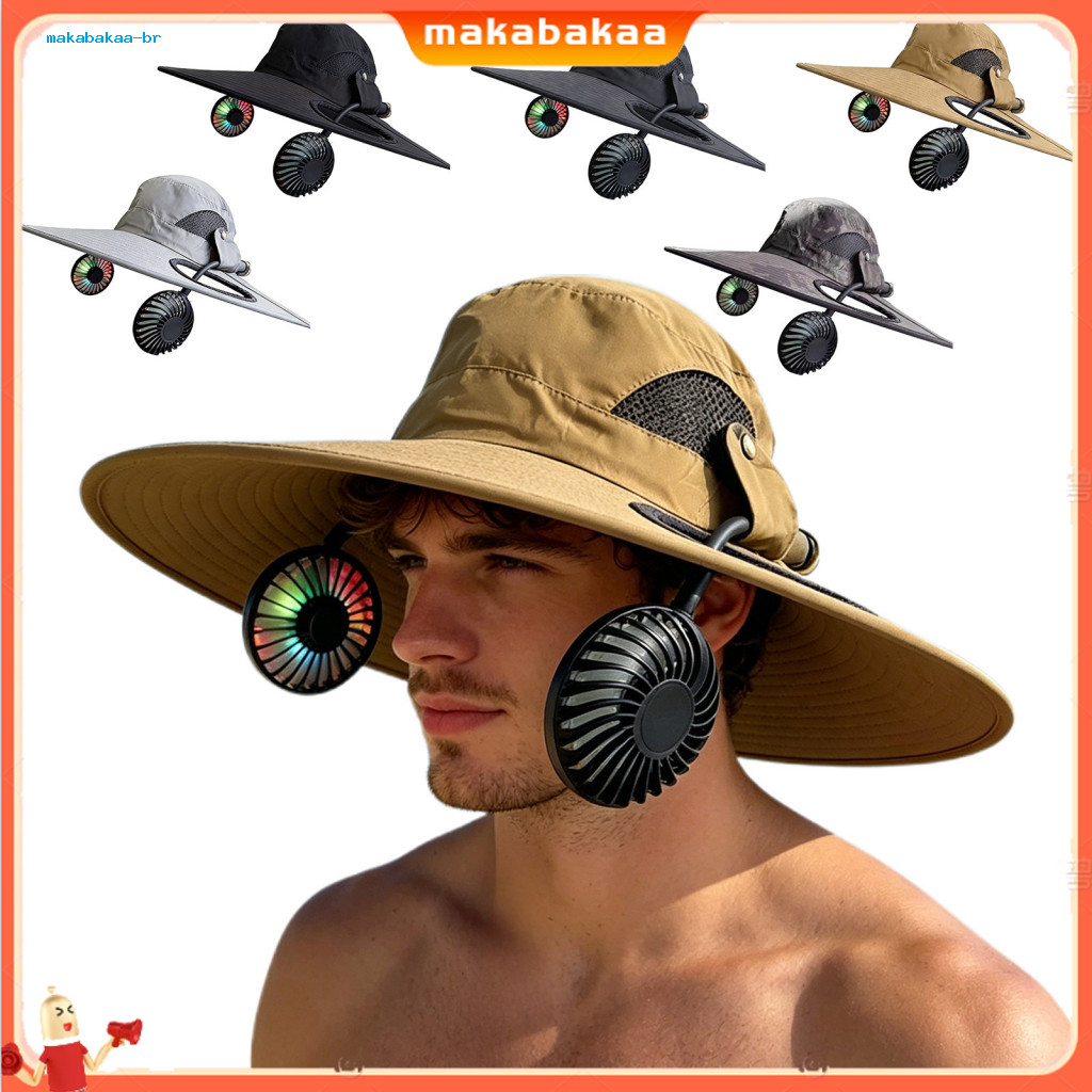 Bucket Hat with Dual Usb Rechargeable Fans 2-in-1 Cap Detachable Glow-in-the-dark Fan Blades Adjustable Speed Wide Brim