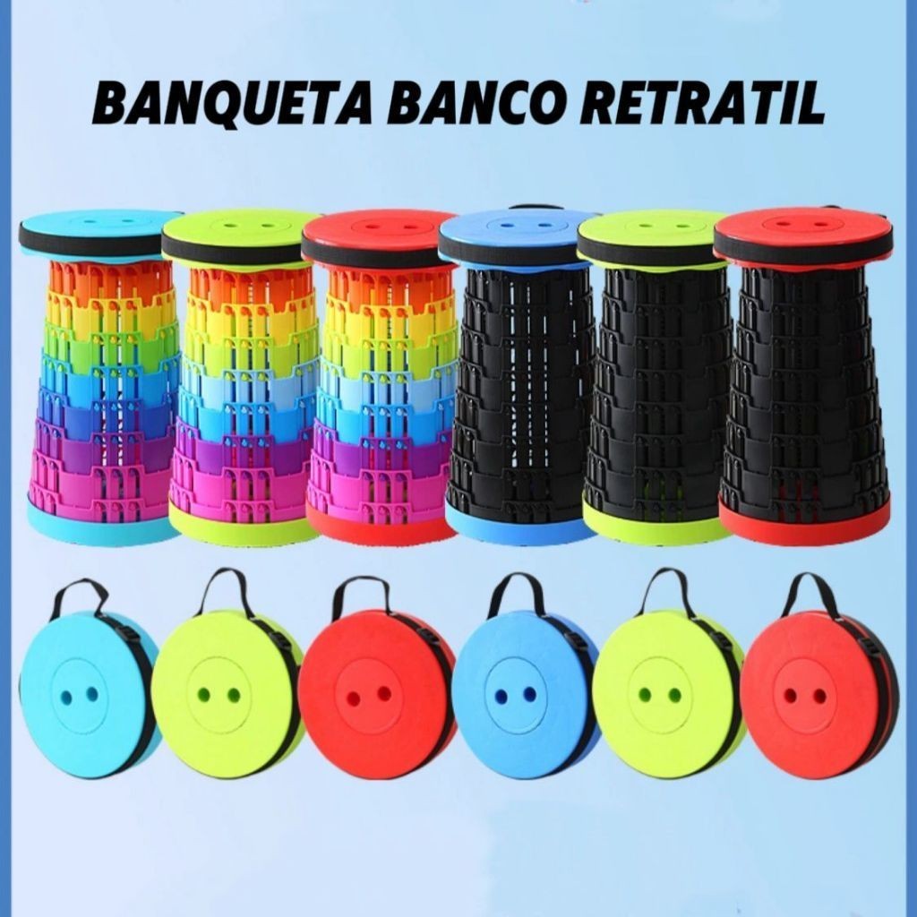 Banqueta Banco Retrátil Portátil com Alça Telescópica Banquinho Dobrável Ajustável Pesca Camping Caminhada