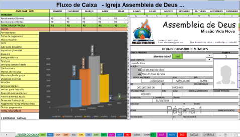 Planilha controle de Membros e Fluxo de Caixa - Tesouraria e Secretaria Igreja
