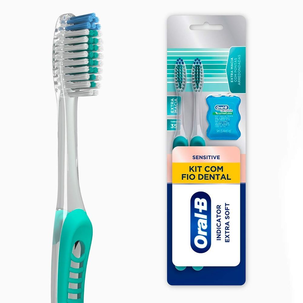Kit Escova de Dente Oral-b Sensitive Indicator Extra Macia + Fio Dental Oral-b Satin Floss Oral B