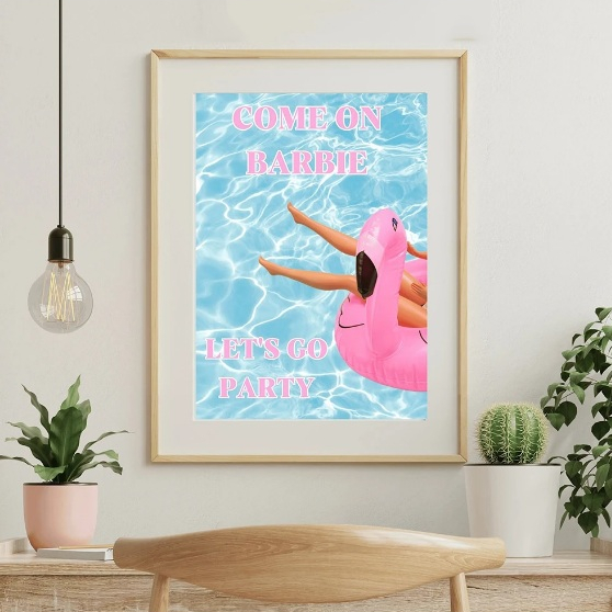 Quadros decorativos Estiloso Rosa Telefone à esquerda na leitura Cotações Posters, Pool Party, Girl (1 peça)