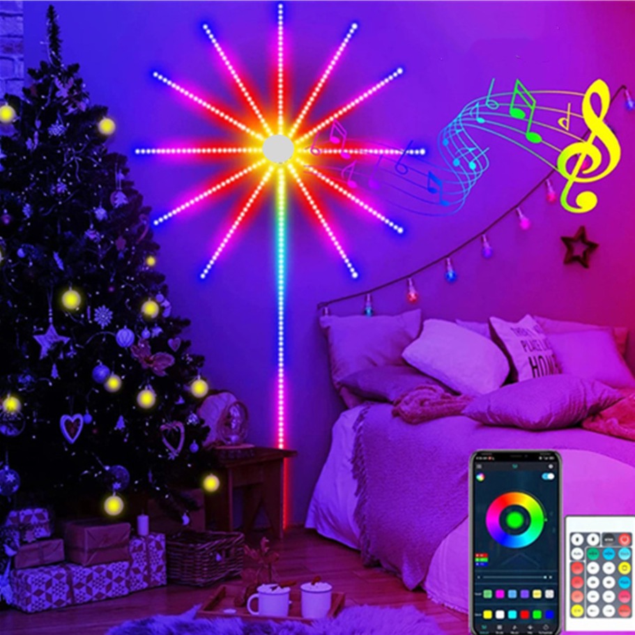 SAIMILI RGBIC Firework LED Strip Light Music Sync APP USB Para Quarto Festa De Natal
