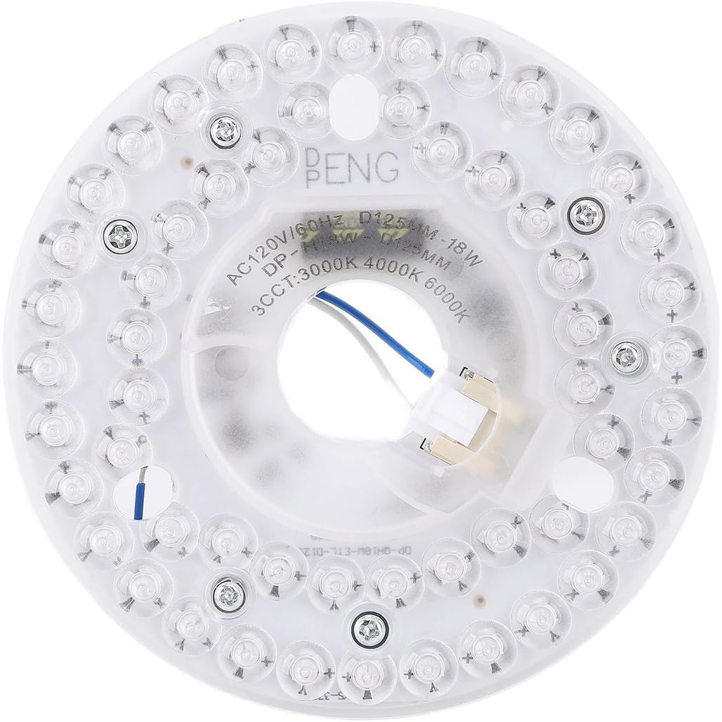 Kit de Luz LED para Ventilador de Teto Fockety de 4,92 polegadas, 18W 3CCT 3000K 4000K 6000K, Substituição de Luz LED pa