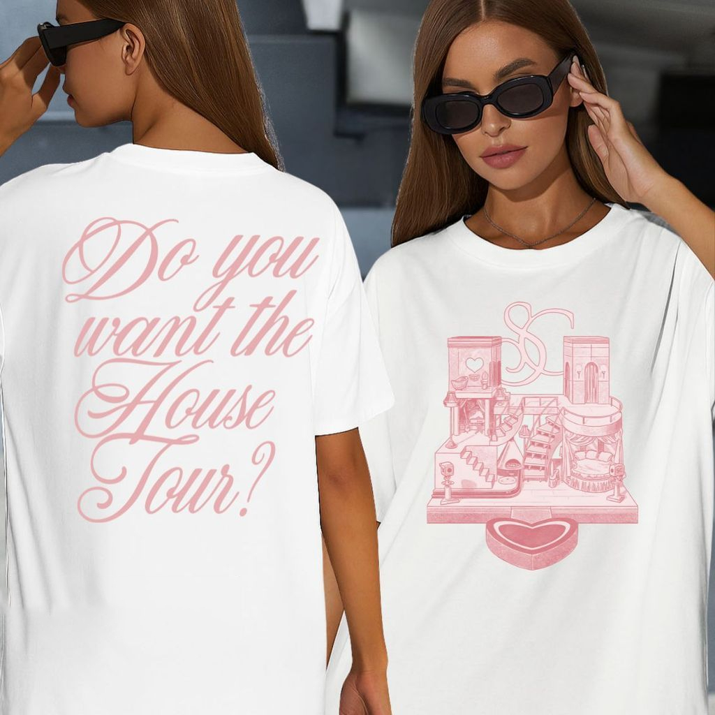Camiseta Sabrina Carpenter House Tour Aesthetic Pop Star Please Short n’ Sweet Camisa 100% Algodão