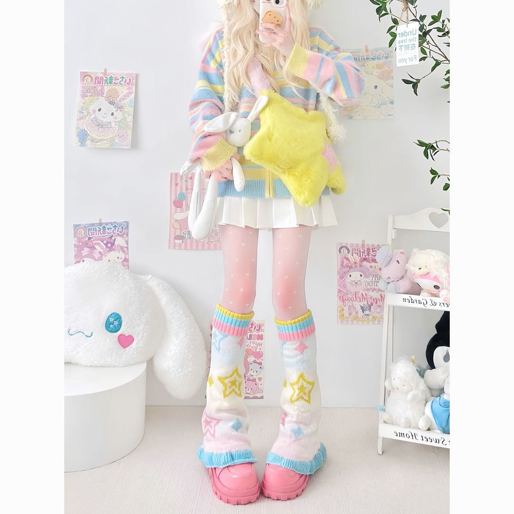 Meias Femininas Y2K Com Estampa De Estrela Lolita Sweet Girls Polainas Cor Doce