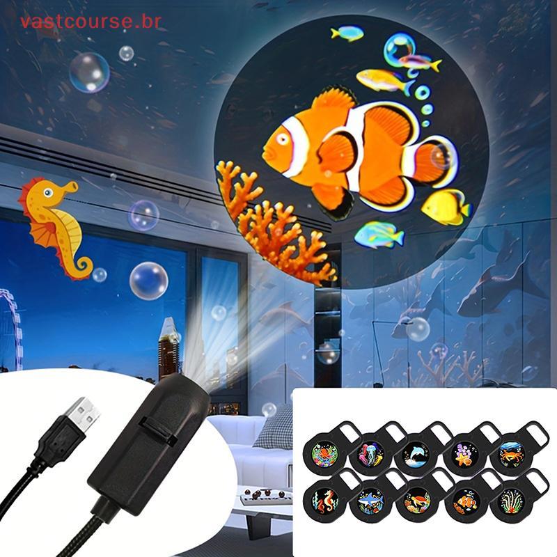 Vbr LED USB Ocean Projector Light 16 Cores Mood Lamp Padrões De Vida Marinha Para Crianças Dormindo Quarto Noite BR