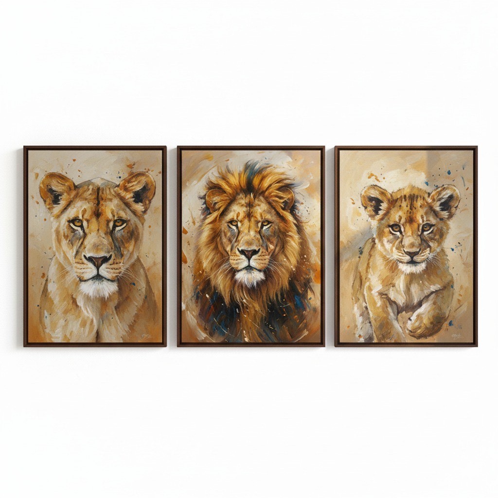 Quadros decorativos Leões Selvagens Realistas (3 peças)