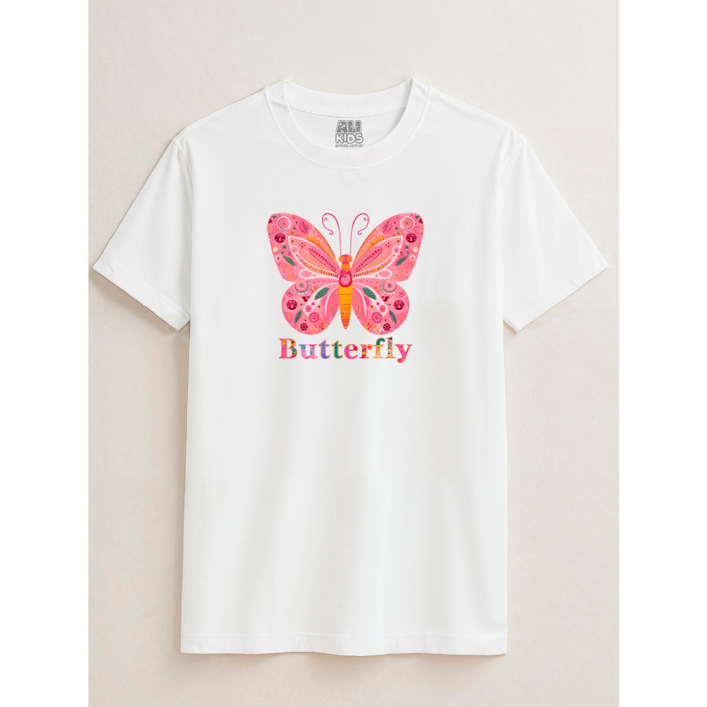 Camisa Streetwear Juvenil e Infantil Unissex Butterfly 100% Algodão