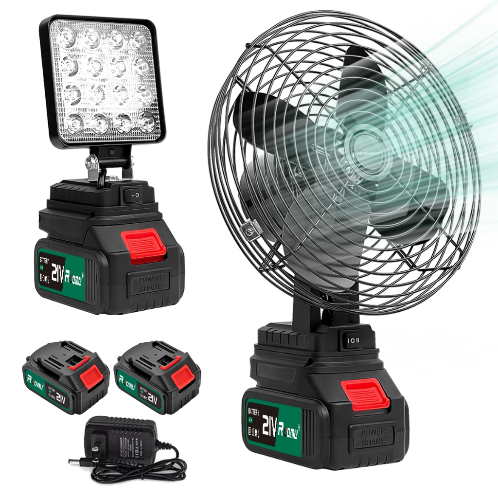 Kit Portable 8'' Ventilador + 4'' Portable Led Light Includes Rechargeable 2 Baterias