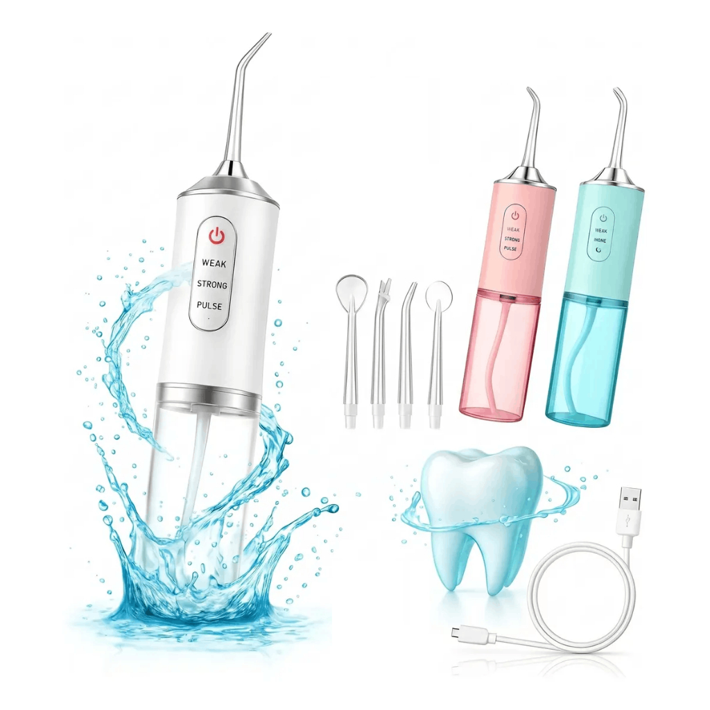Portable Oral Irrigator Deep Cleaning Electric Water Jet + 4 Replaceable Nozzles USB Rechargeable