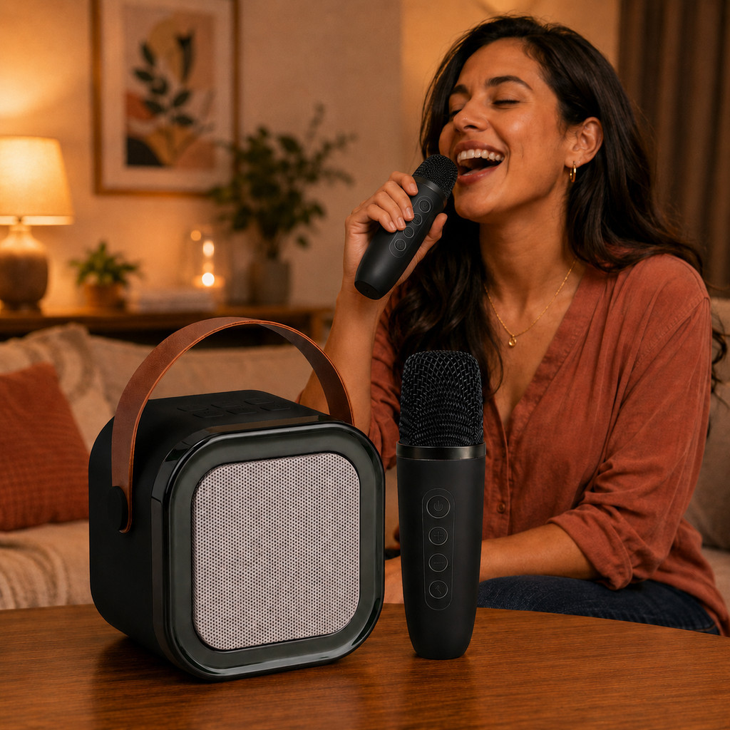 Caixa de Som Bluetooth K12 com Microfone Karaoke Sem Fio Reverb e Magic Voice