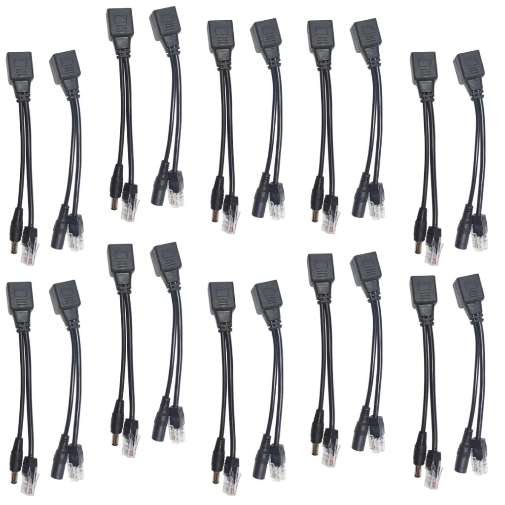 Kit 10 Pares Cabo Adaptador Poe Rj45 12v 2a Ethernet Até 30m