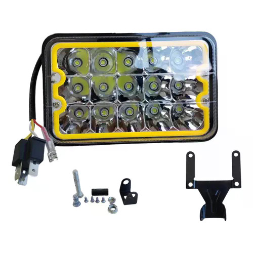 Farol Led Retangular 45w 15 Leds Plug H4 Caminhão Preto