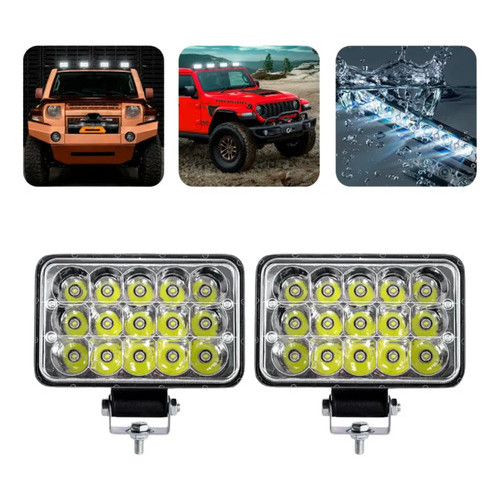 Kit 2 Farol Milha Auxiliar 15led 45w 9v36v Retângulo Offroad