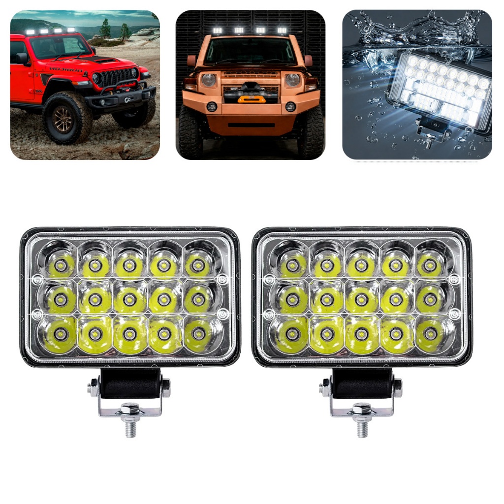 Kit 2 Farol Milha Auxiliar 15led 45w 9v36v Retângulo Offroad