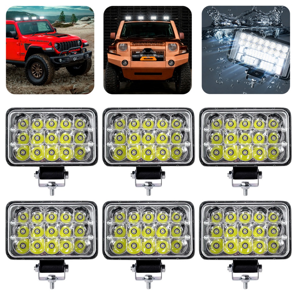 Kit 6 Farol Milha Auxiliar 15led 45w 9v36v Retângulo Offroad