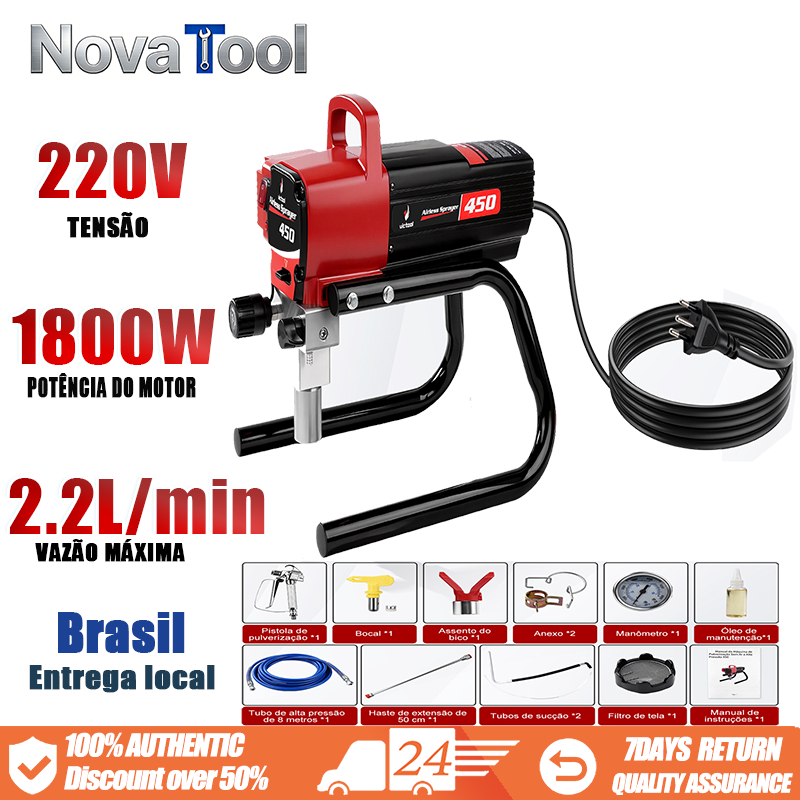 Pulverizador Airless VICTOOL Modelo 450 (1800 W, 3200 PSI) – Pulverizador de Grau Industrial