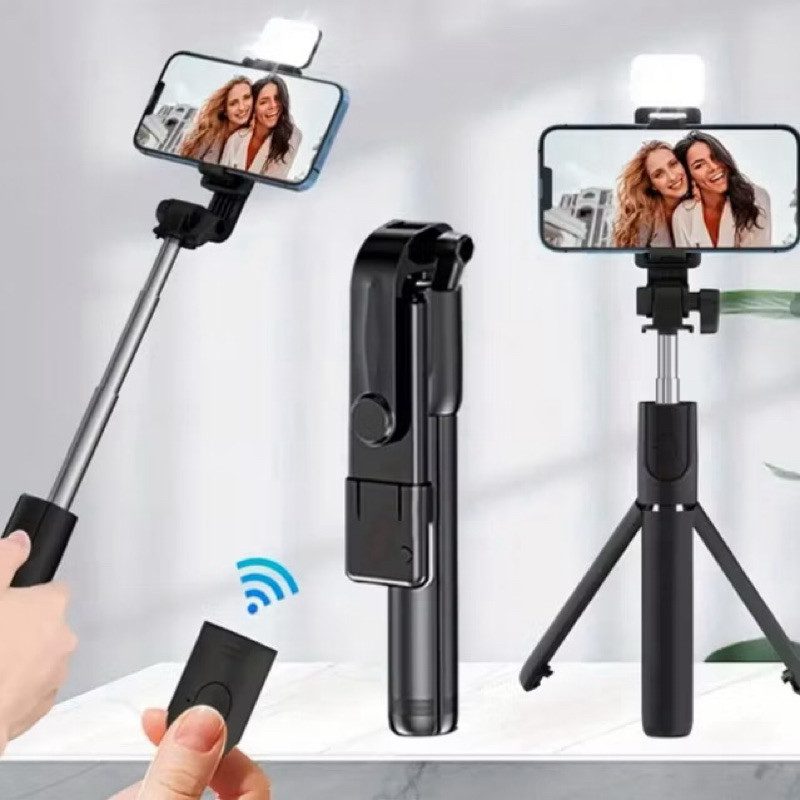 Tripé Pau De Selfie Bastão Controle Bluetooth Luz De Led Recarregável Retrátil