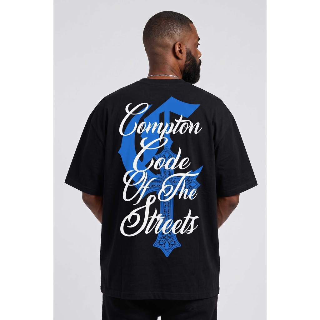 Camiseta Compton Oversized Code Of The Streets - Preto