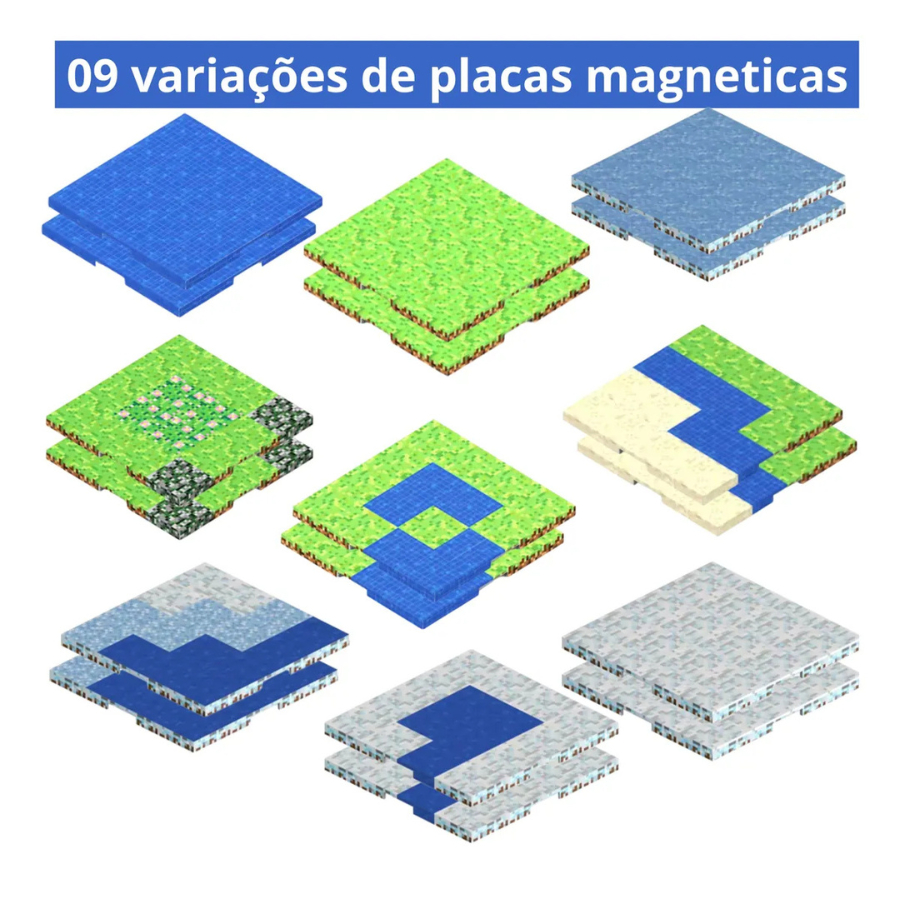 Kit 02 Placas Magnética Base Para Blocos Magnético Minecraft