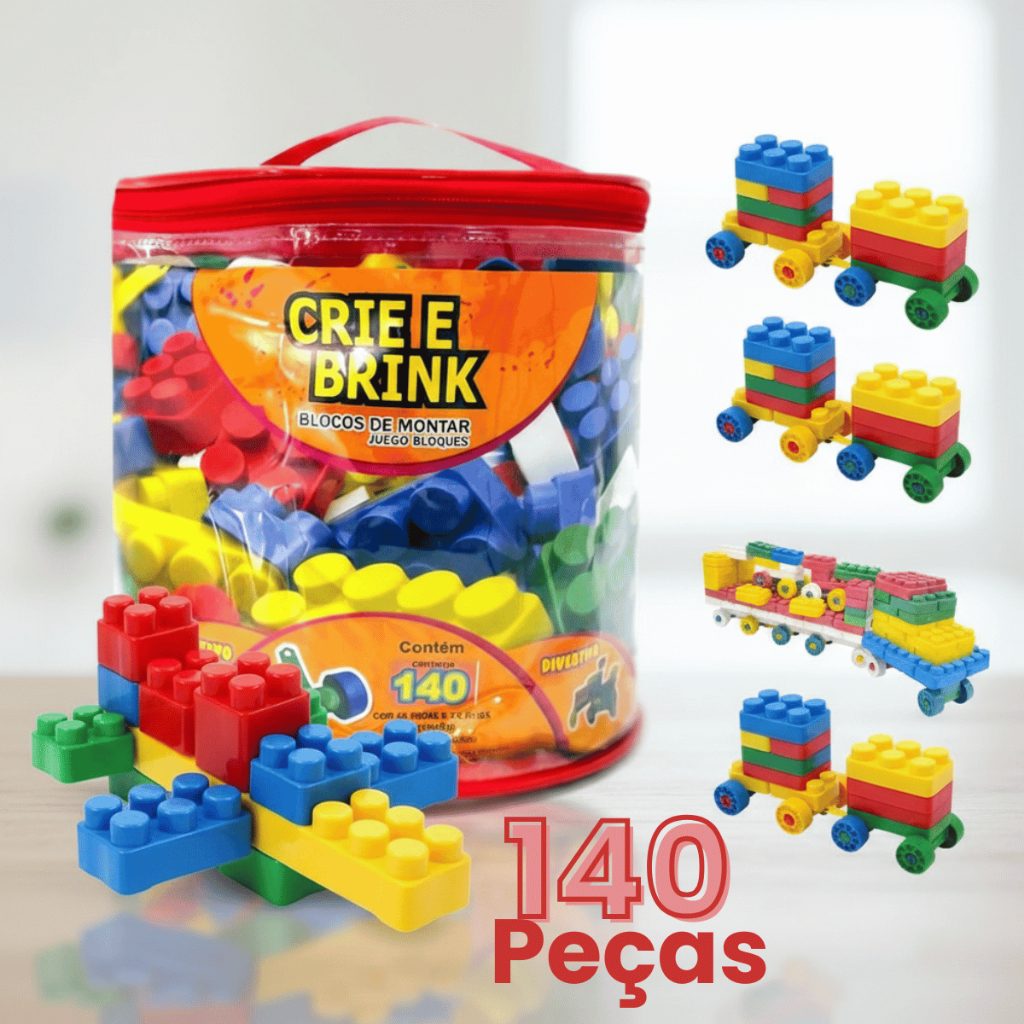 Blocos de Montar 140 Peças Crie & Brink – Brinquedo Educativo com Bolsa