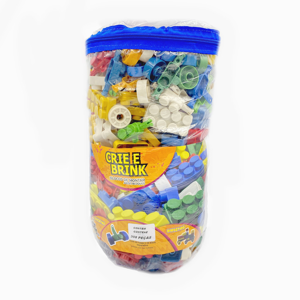 Blocos De Montar 308 Peças Coloridas Brinquedo Educativo + 3 Crie e Brink