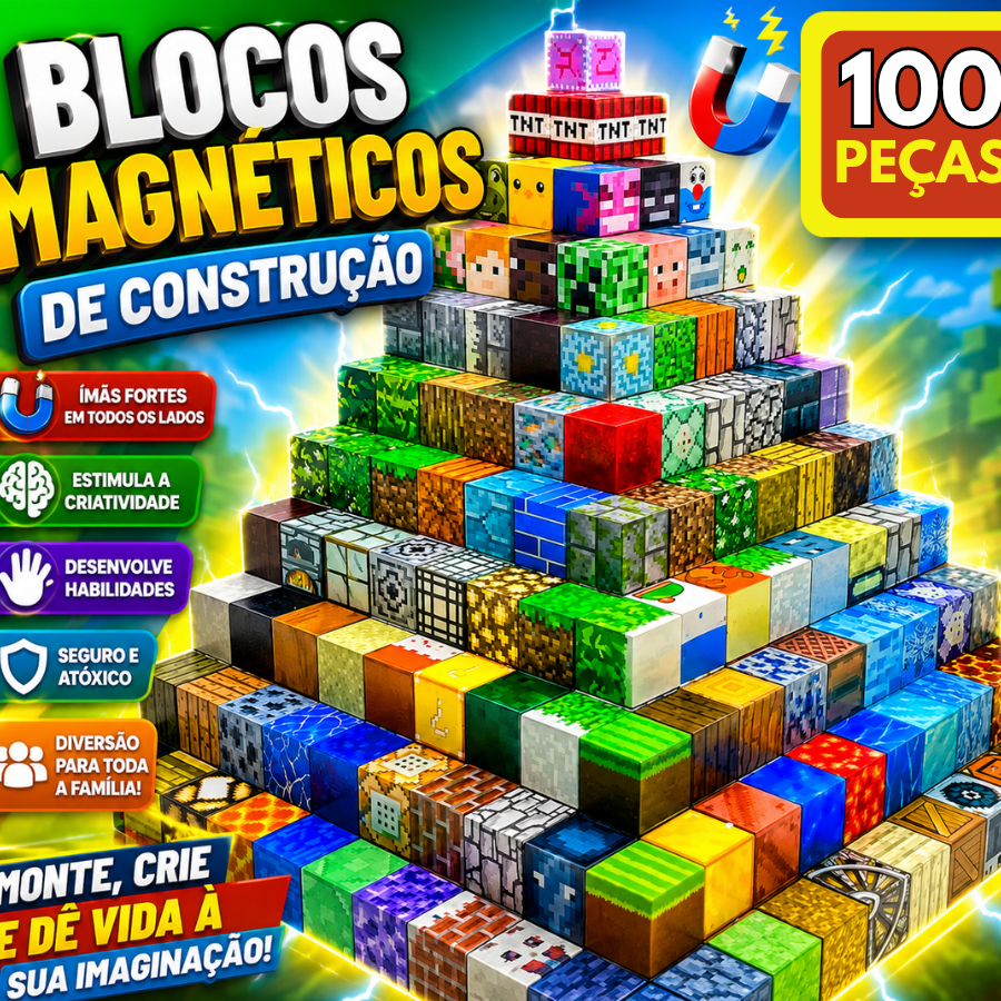Brinquedo Blocos Magnéticos Infantil 100 Peças Montar Construir Educativo Com Ímãs Coloridos