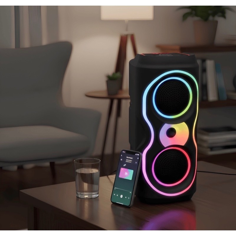 Caixa de Som Bluetooth Potente com LED RGB, FM e USB AL-3628