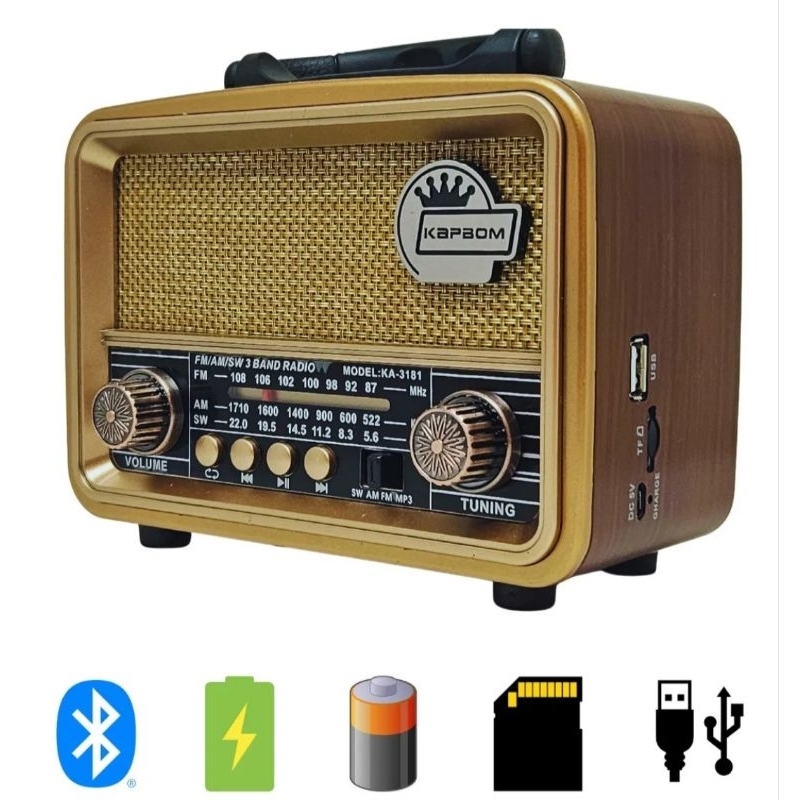 Rádio Retro Vintage Am Fm BluetoothRecarregável  idoso Com Usb Tf Cor Marrom 110V/220V