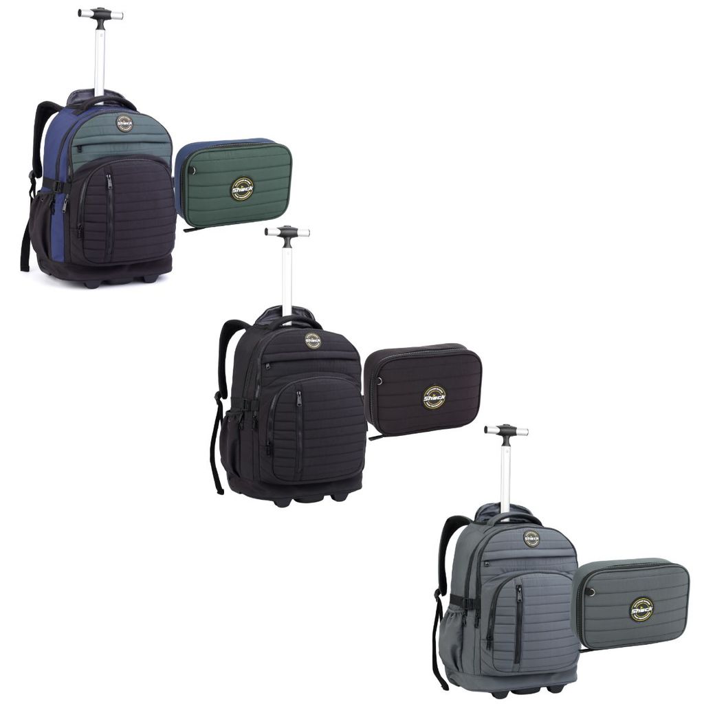 Kit Mochila Rodinhas Estojo Juvenil Bolso Laptop Shock