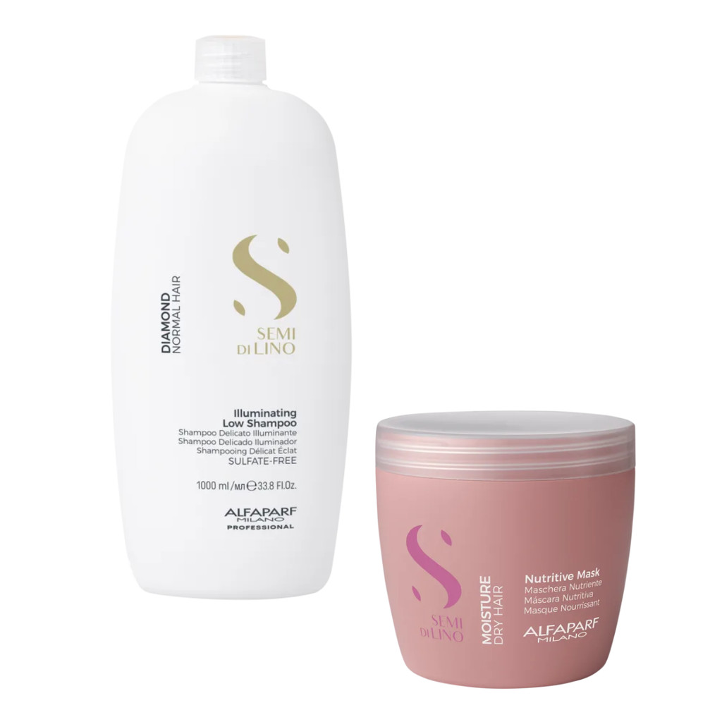 Kit Shampoo Diamond 1 Litro e Máscara Moisture 500g Alfaparf Semi Di Lino