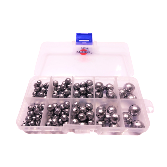 Kit Chumbada Bola Pesca com Estojo Organizador Caixa Multiuso Pescaria Chumbadas Redondas Pesqueiro
