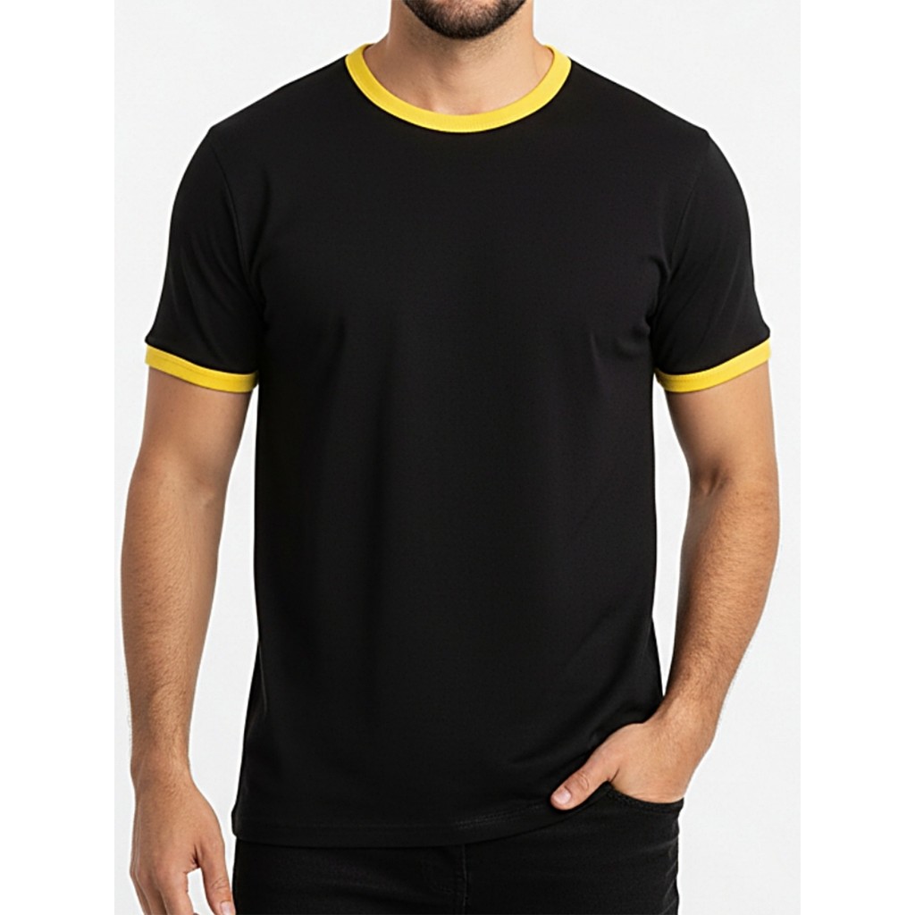 Camiseta Ringer Tee Preto Com Amarelo Modelo Unisex