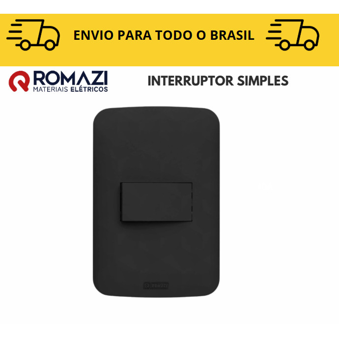 Interruptor Simples linha canoa black romazi / 10A / 20A / Paralelo / Tomada Preta