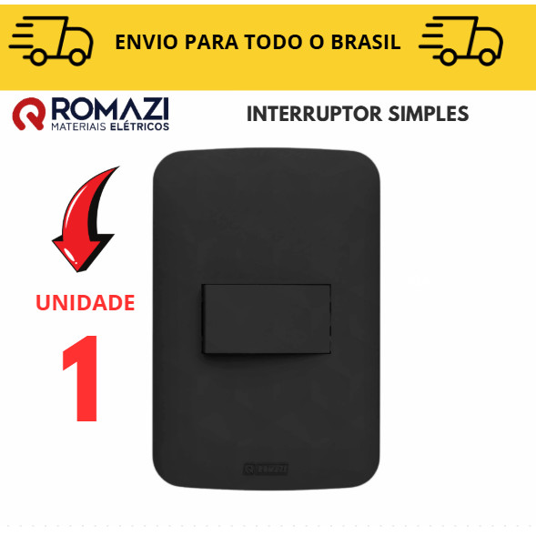 Interruptor Simples Preto linha canoa black romazi / 10A / 20A / Paralelo / Tomada Preta