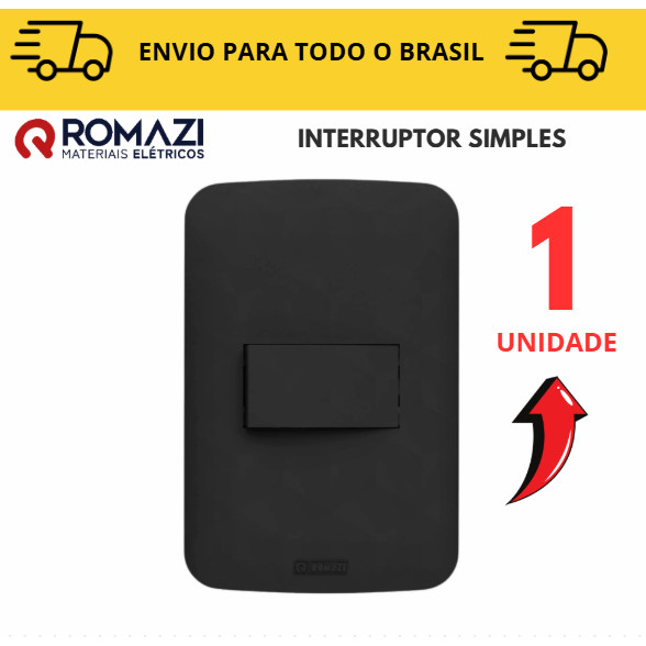 Interruptor Simples Preta black romazi Interruptores e tomadas linha canoa  / 10A / 20A / Paralelo