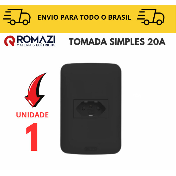 Tomada Simples 20A Tomada Preta linha canoa black romazi / 10A / 20A / Paralelo