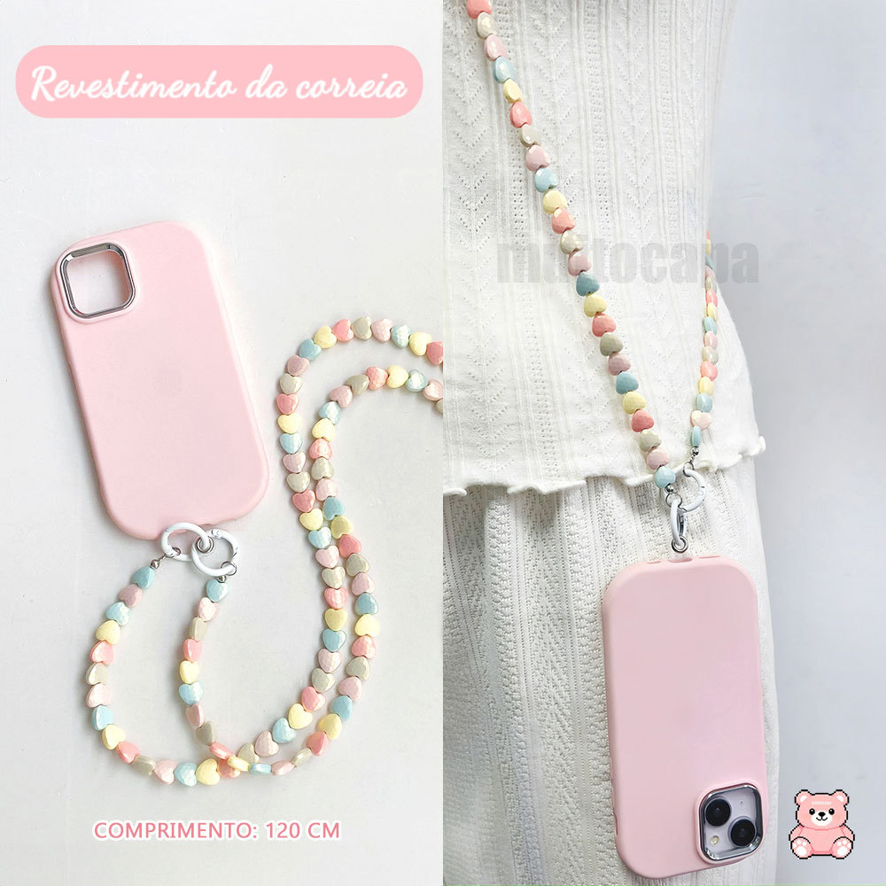Cordao Criativo Para Celular Colorido Pequeno Coração Pearl Multi-coloured Love Bracelet SL001