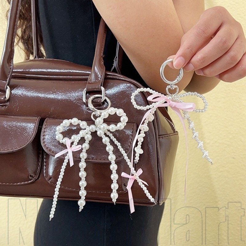 Chaveiro INS Pearl Bowknot-Alça De Bolsa Fofa DIY-Fita De Arco-Chaveiros Coreanos-Cordão De Telefones Anti-Perda-Acessór